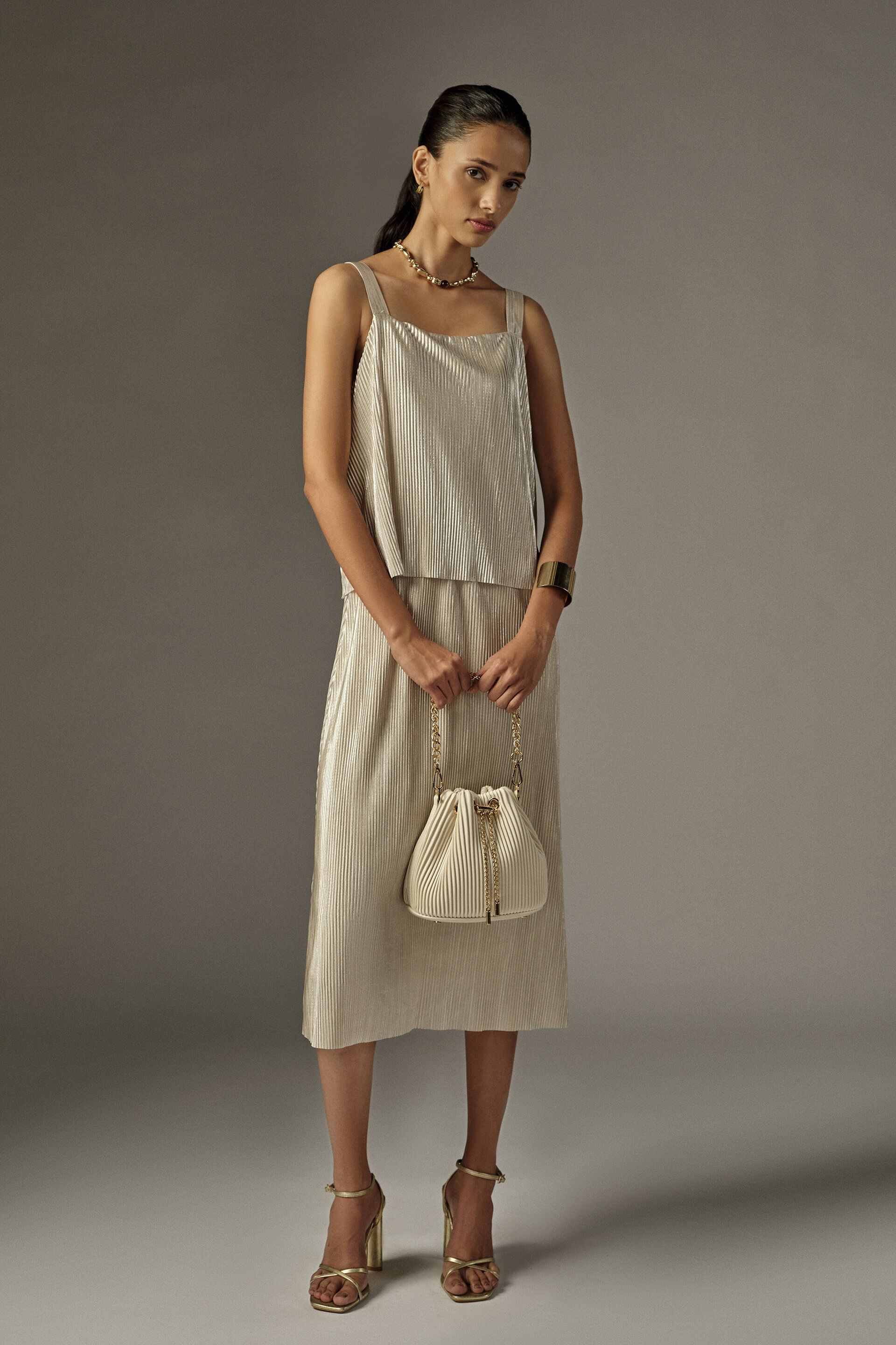Fit & Flare Solid Midi Dress in Cream, Cream, image 2